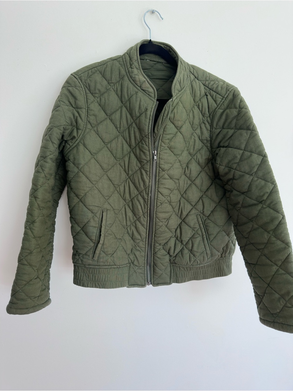 Quilted Green Bomber Jacket - Womens Olive Zip Front